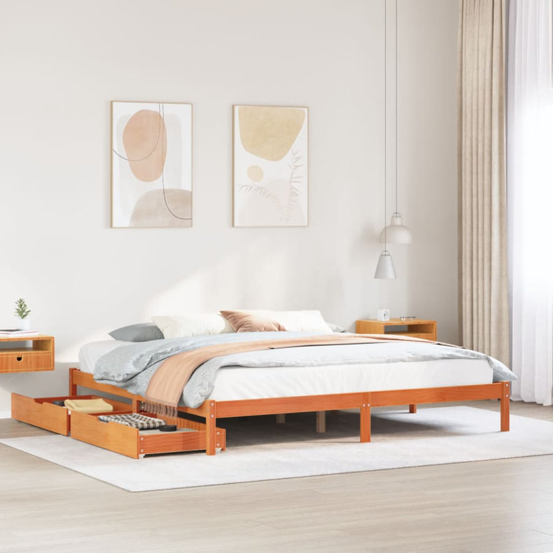 Solid Wood Drawers Bed Frame, Super King (6'), Wax Brown