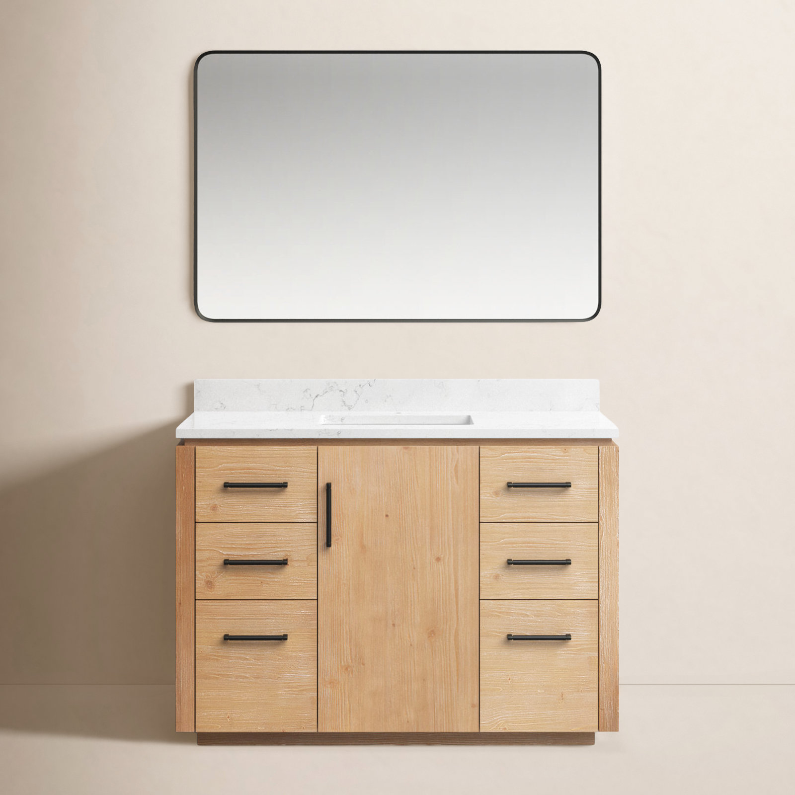 Cloverfield 48'' Single Bathroom Vanity, Fir Wood Brown, Matte Black