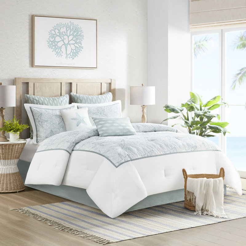 Édredon blanc pour très grand lit - 100% coton, broderie couleur sable, rembourré, surdimensionné, confortable et comprend 2 taies décoratives en coton avec rembourrage