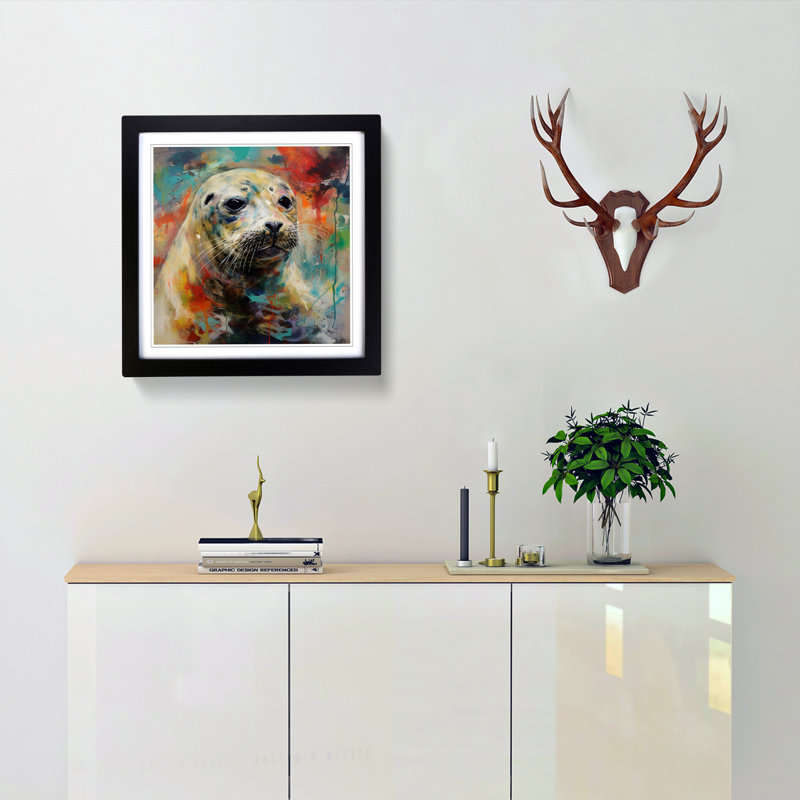 Seal Abstract Expressionism No.1 - Single Picture Frame Print on Wood, Black