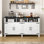 Buffet 59 po moderne à 4 portes avec alimentation et USB, tablettes réglables, rangement semi-ouvert, détails métalliques