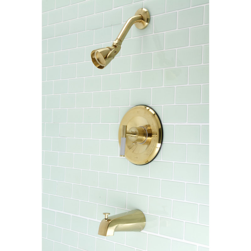 Robinet de baignoire et douche à pression équilibrée à poignée simple Kingston Brass Kaiser, Laiton brossé