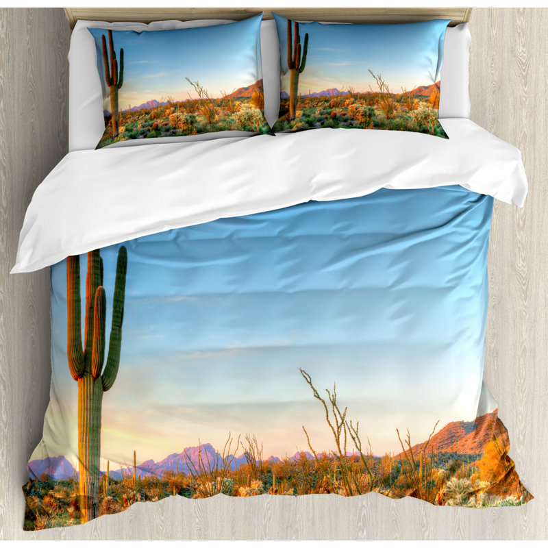 Saguaro Desert Sunset Queen Duvet Cover Set with Pillow Shams