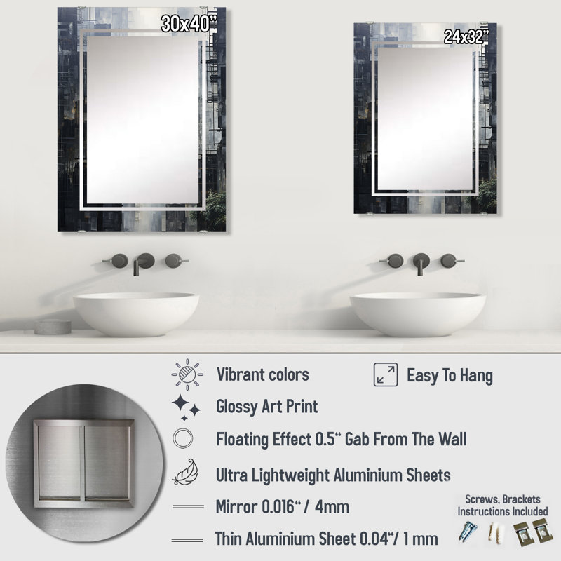Fewell - Grand miroir mural gratte-ciel MIR142125, 40 po x 30 po