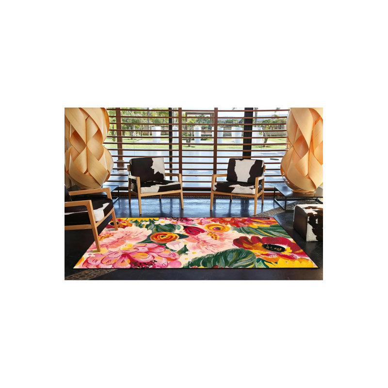 Pink Floral Woven Base Washable Carpet, Round 3'4"