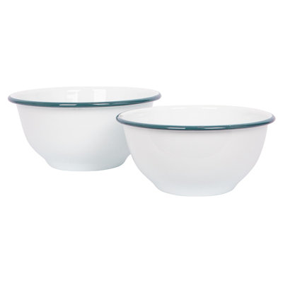 Argon Tableware - 2 Piece White Enamel Mixing Bowl Set