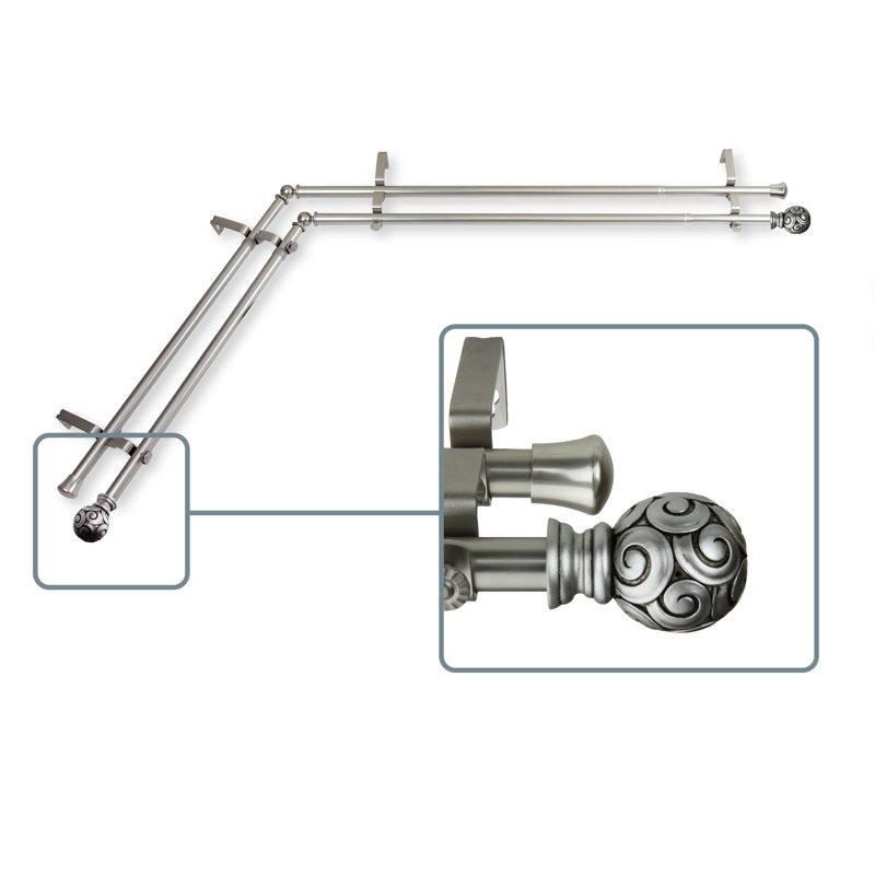 Tringle à rideaux double d'angle 0,81 po Margunde, L 48 po x l 84 po, Nickel satiné