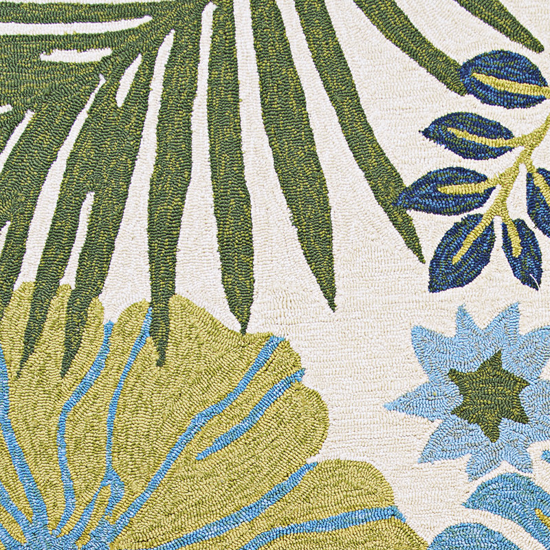 Stowthewold Floral Ivory Fern Green Handmade Indoor Outdoor Area Rug, Rectangle 2' x 4'