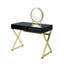 Bureau de meuble-lavabo avec cadre noir et doré, cadre en métal, miroir, plateau à bijoux et 2 tiroirs, conception rectangulaire de 42 pouces de large dans la teinte, aspect 50 paramètres élevés