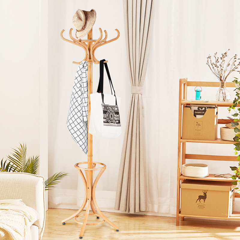 Solid Wood Freestanding Coat Rack, Natural