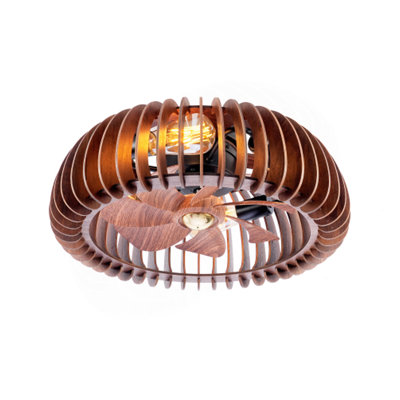 Ventilateur de plafond encastré moderne de 20 po en demi-cercle, ventilateurs de plafond avec lumières (sans ampoules incluses) et télécommande, 6 vitesses, moteur à courant continu silencieux pour le salon, la chambre à coucher, la cuisine - bois