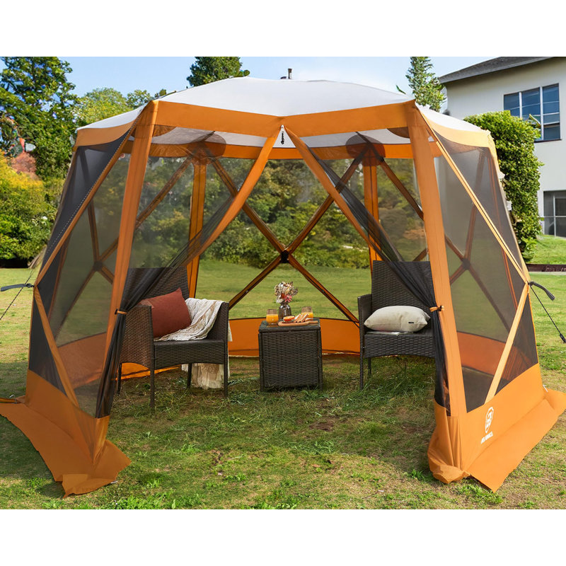 Pop Up Gazebo Tent For Backyard, 11.5 X 9.8 Ft, Instant Screened Tent Screen House Canopy With Netting, Orange