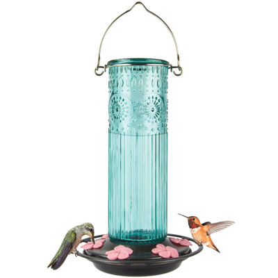 Teal Antique Glass Hummingbird Feeder