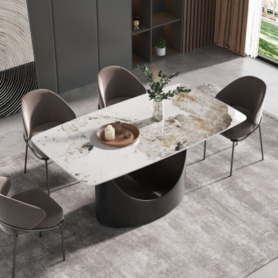 Modern Rectangular Sintered Stone Dining Table with Pedestal Base