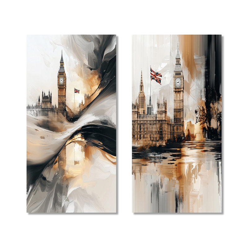 Big Ben Glow in England I - Gold London, impression murale 2 pièces, 40" H x 40" W