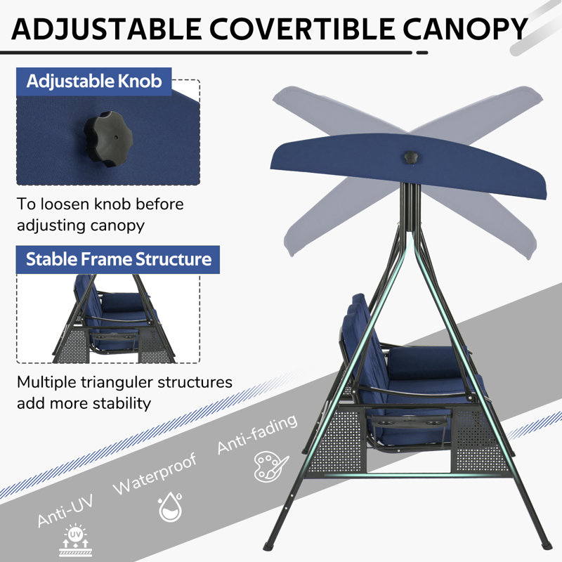 3 Person Porch Swing with Canopy, Blue