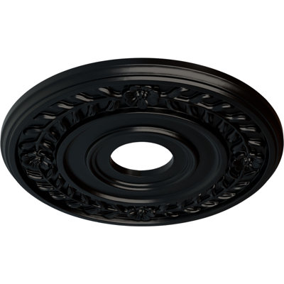 Endurathane Wreath Ceiling Medallion, 16 1/4"OD x 3 5/8"ID x 1"P (Fits Canopies up to 5 1/2"), Hand-Painted Jet Black Finish
