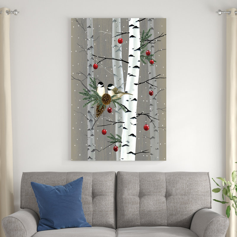 «Birch Birds II» par Grace Popp - peinture sur toile tendue, H 48 po x l 32 po