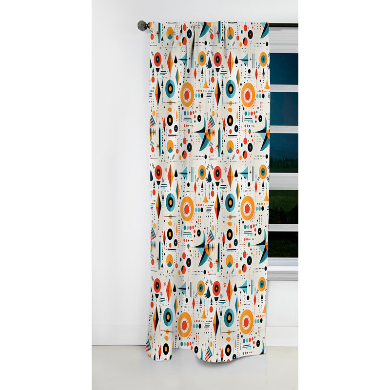 Éclectique géométrique boho en jaune et bleu - Rideau occultant géométrique abstrait - 1 panneaux, L 52 po x L 84 po