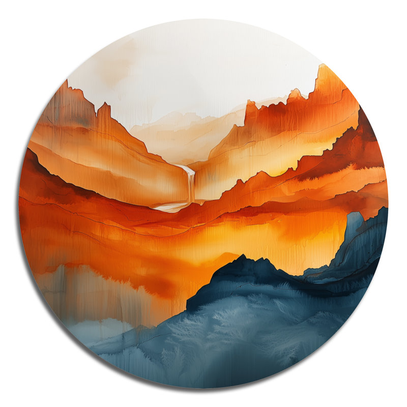 Harpster - montagnes, art mural rond en métal pour le salon, H 16 po x l 16 po
