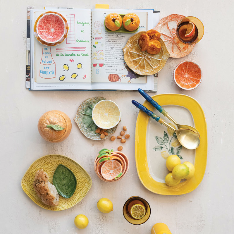Stoneware Plate With Lemons, Reactive Crackle Glaze