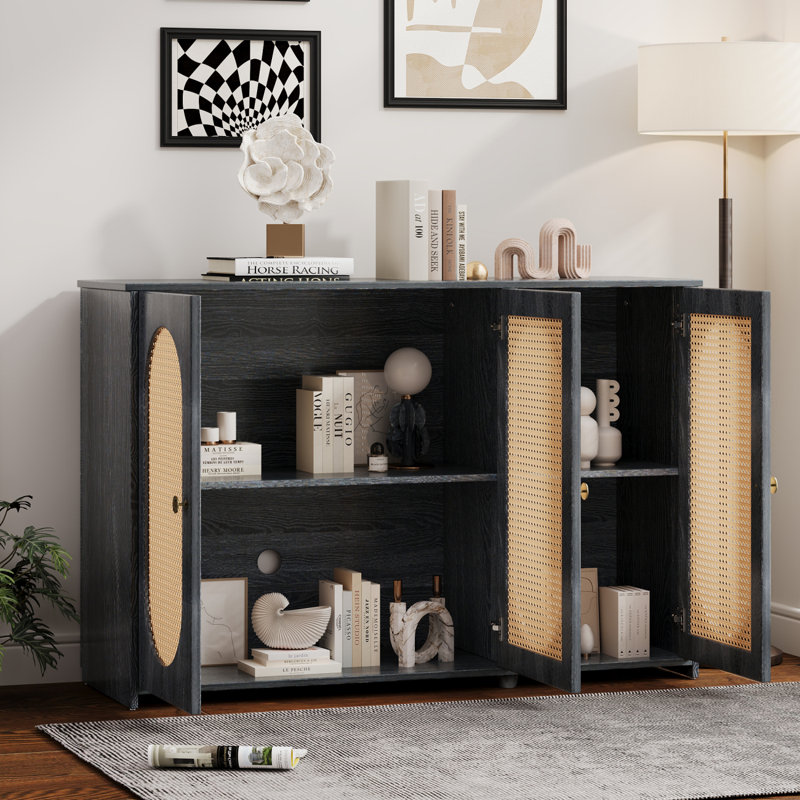 Retro 3-Door Sideboard with Large Storage Space, Antique Black