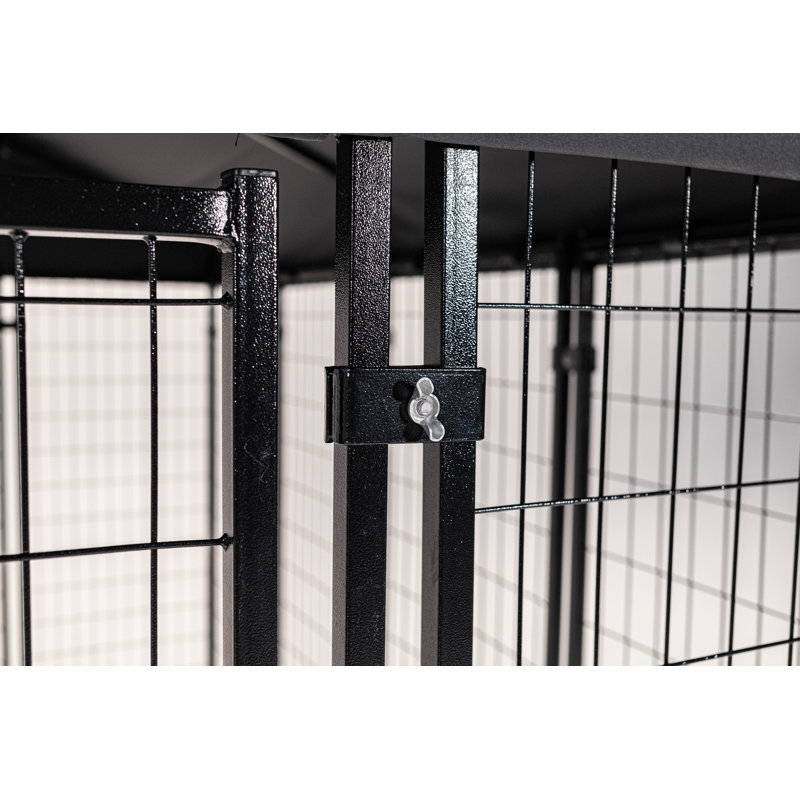 Black Steel Frame Outdoor Dog Kennel with Waterproof Canopy