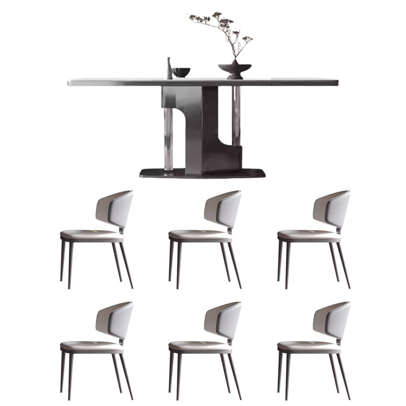 Table et chaise rectangulaire haut de gamme et minimaliste, Noir, noir, noir, noir, H 29,5 po x L 62,9 po x l 33,4 po