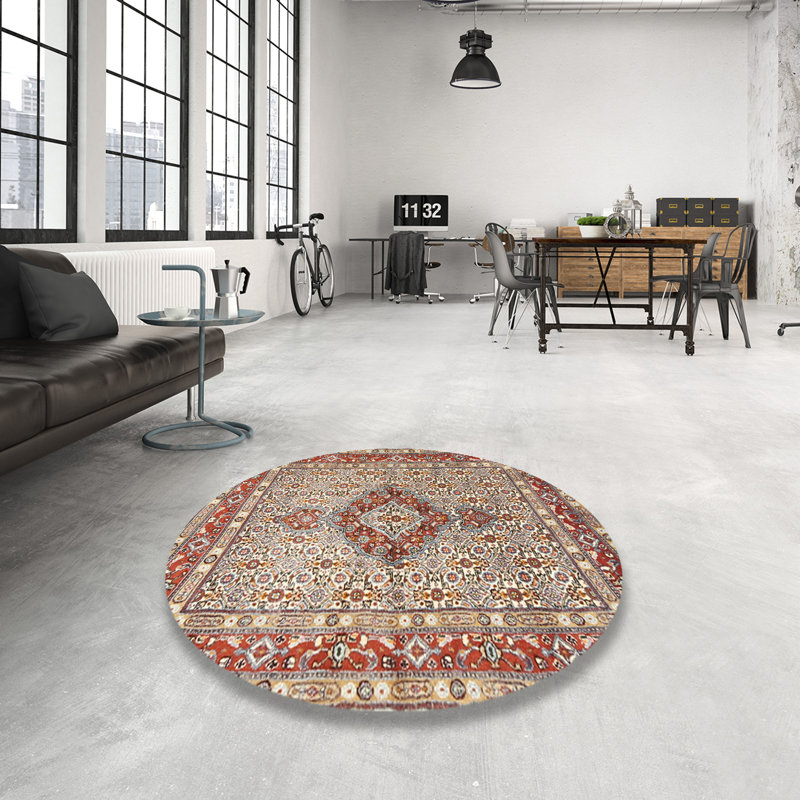 Tapis en laine beige / rouge, Rond 8 pi