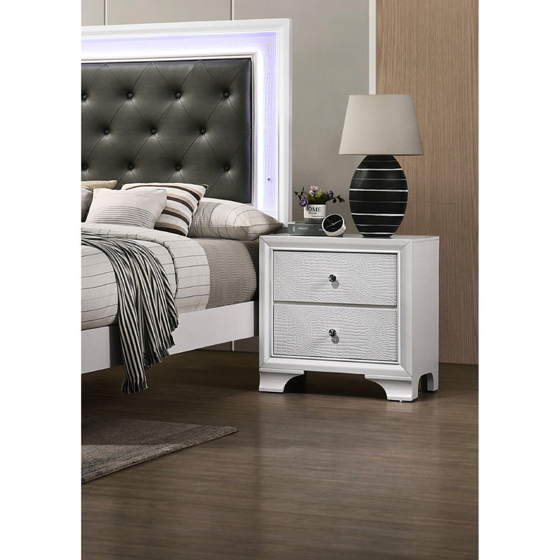 Table de chevet moderne avec tiroirs en crocodile blanc et glissières en métal