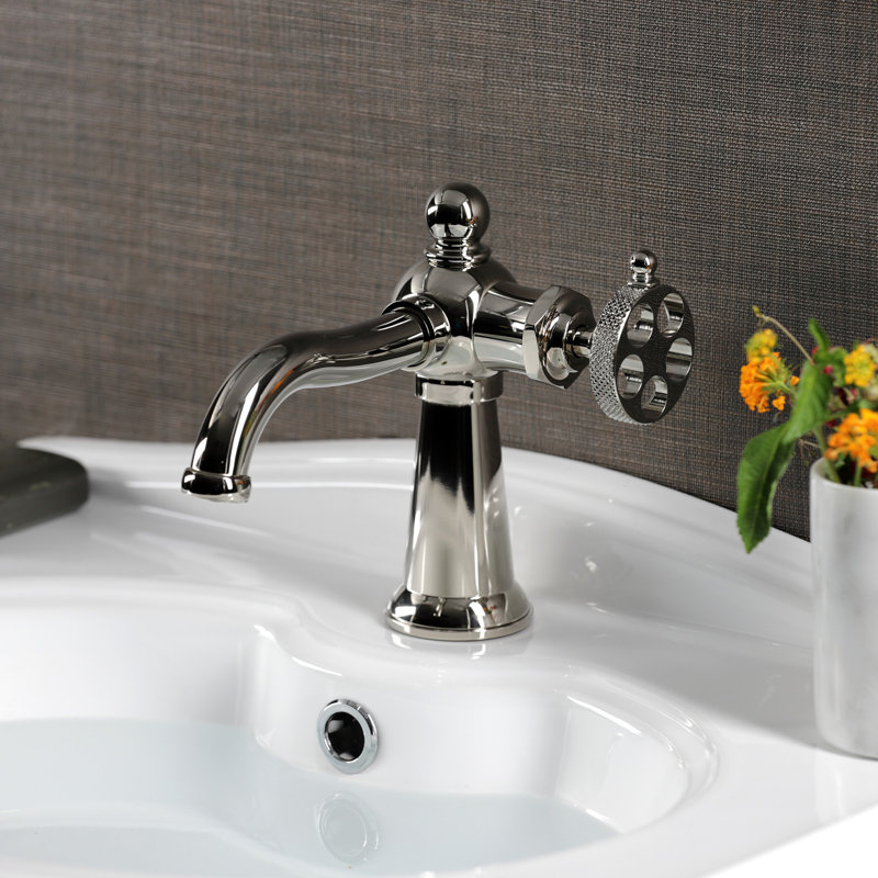 Kingston Brass Webb Single-Handle 1-Hole Deck Mount Bathroom Faucet with Knurled Handle and Push Pop-Up Drain