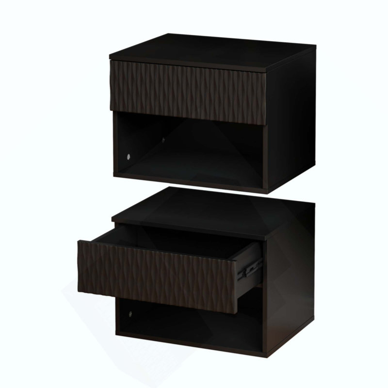 Ensemble de 2 tables de chevet murales avec tiroir et rangement ouvert, conception peu encombrante, anti-secousse et personnalisable pour la chambre à coucher / le bureau
