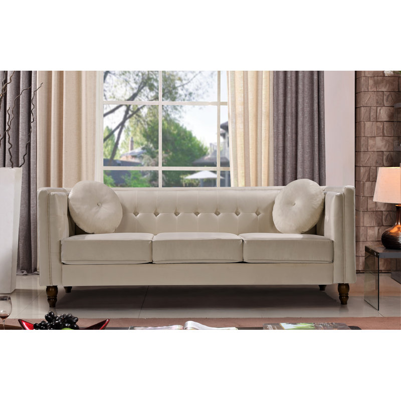 Evendale 80.7'' Velvet Sofa, Ivory