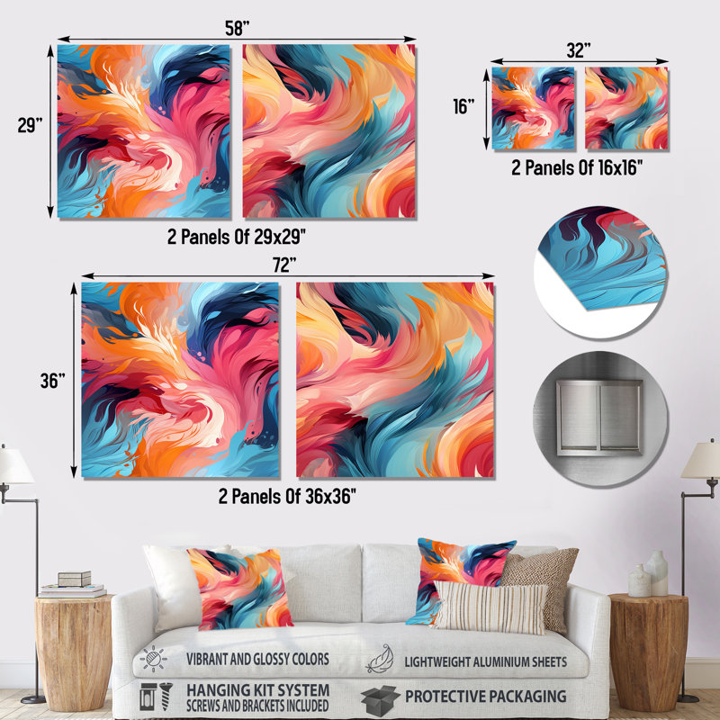 Coreyon - Ensemble de 2 reproductions d'art murales abstraites en métal, H 36 po x l 72 po