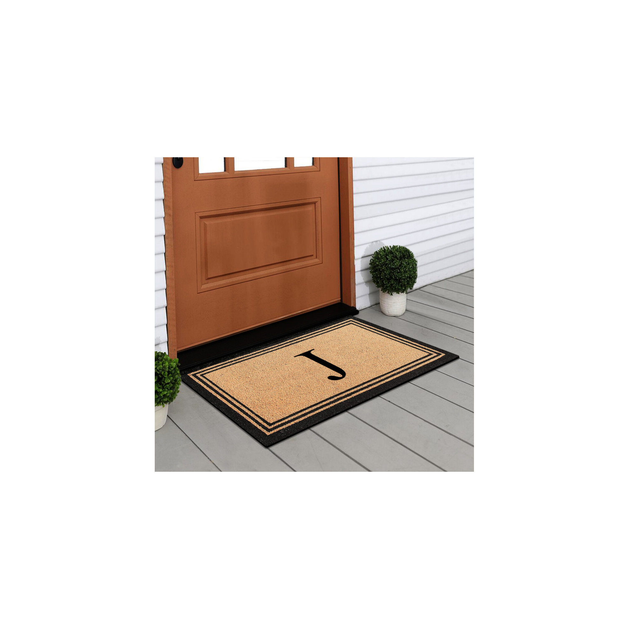 DeHond Pure Natural Coir Non-Slip Outdoor Door Mat, J, 18" X 30"