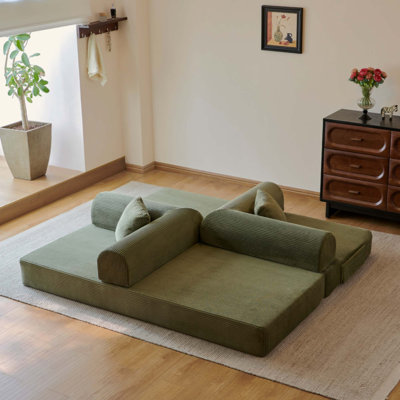 Compression Sofa,Convertible Floor Sofa Bed-with Pillow Back Support Armrest,Comfy Futon Couch Sleeper Bed,Loveseats Boneless Modular Sectional Sofa,Corduroy fabric,for Living Room,Bedroom