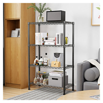 4-Tier Heavy Duty Steel Storage Shelving Unit, 1000 lbs Capacity Utility Rack for Garage, Kitchen, and Office, Black