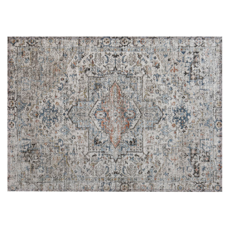 Machine Washable Indoor/Outdoor Xhevrie Ivory Rug