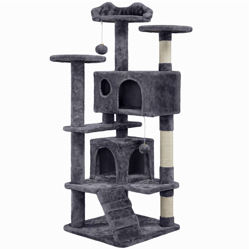 Meuble pour chat avec poteau à griffer pour chat Dagenham, H 54 po x l 20 po x P 20 po, Gris foncé
