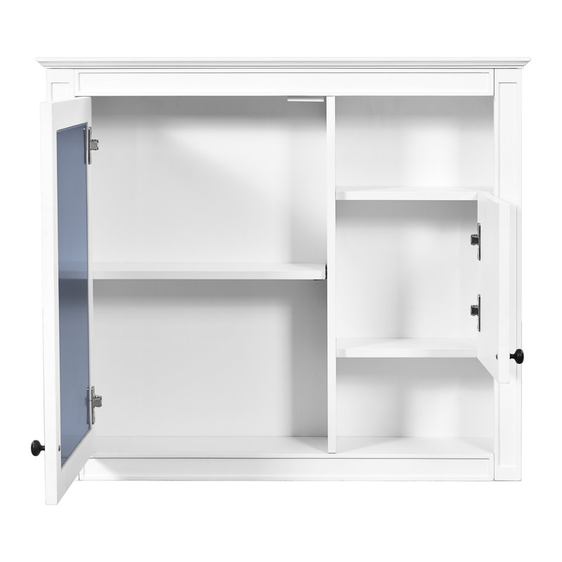 Armoire de salle de bain 32 "avec miroir - fixation murale blanche et 3 tablettes de rangement