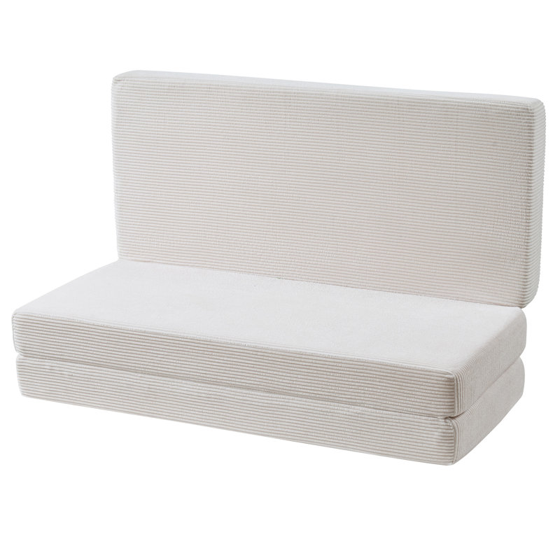 Grand matelas pliant régulier en mousse grand format 6 pouces avec velours côtelé de base 3 plis, crème, Queen