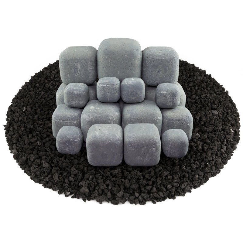 6'' Square Ceramic Fire Pit Accessory, Pewter Gray