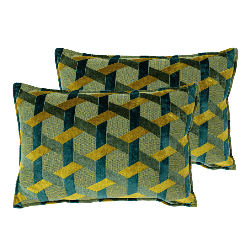 Geometric Rectangular Cushion, Teal/Gold