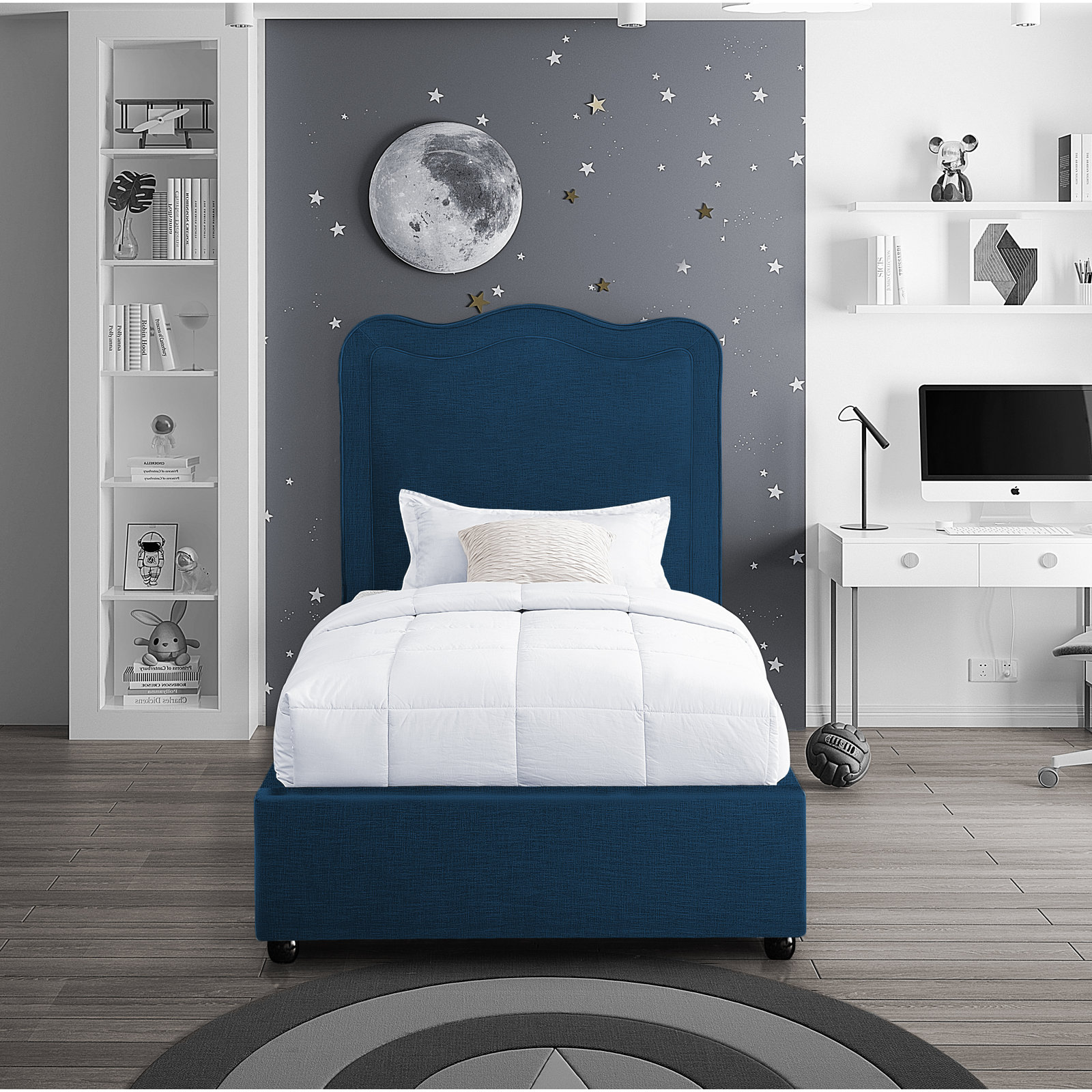 Felix Upholstered Bed, Bed Navy Linen, Twin