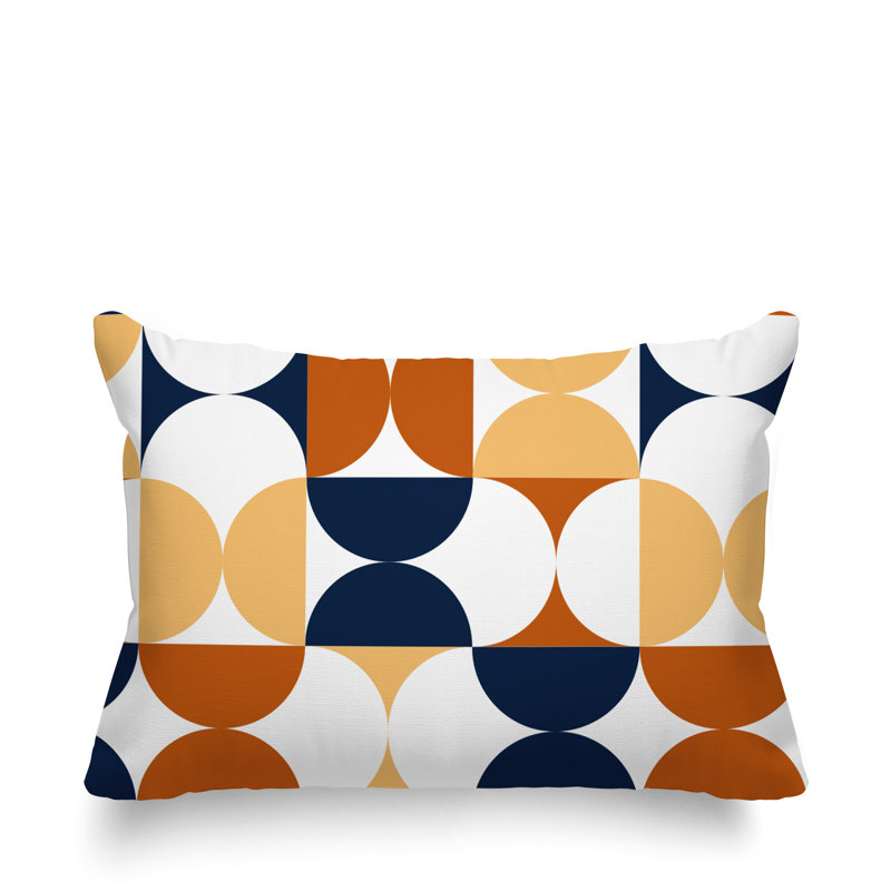 Griffin Geometric Minimalist Indoor/Outdoor Throw Pillow, Orange/Navy Blue
