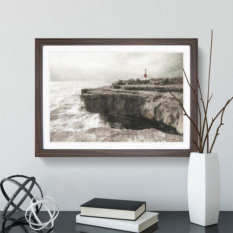 Portland Bill Lighthouse in Dorset - Framed Print, 62cm H x 87cm W x 2cm D, Walnut Framed