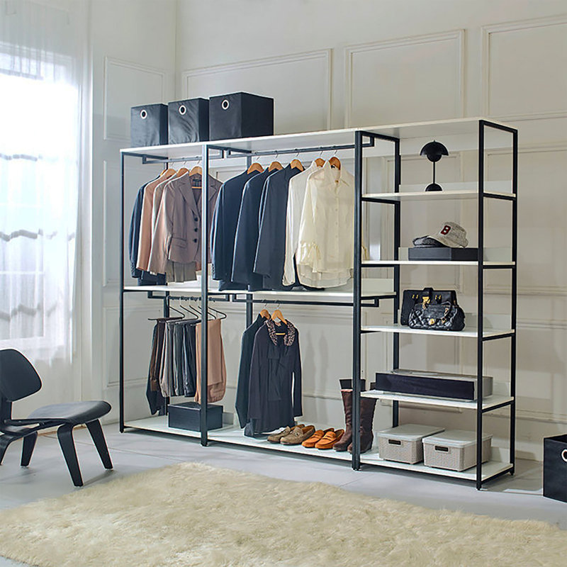 Fiona 111 In. W White Freestanding 3 Tower System 7 -Shelf Walk In Wood Closet System With Metal Frame, White