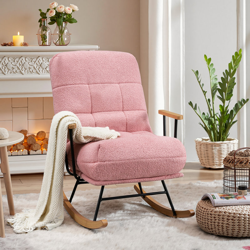 Fauteuil inclinable, oscillant et oscillant en tissu, Mélange de coton rose