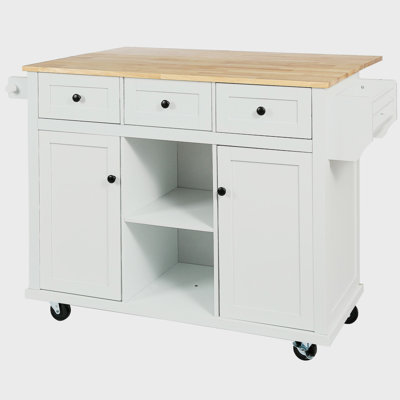 Kitchen Island With Drop-leaf Countertop, 5 Wheels, Storage Cabinet, Open Shelves And 3 Drawers by Velvetvanguards