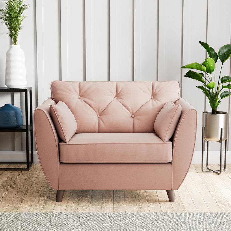 Hoxton Upholstered Chair And A Half, Pink, Dark Brown Wood